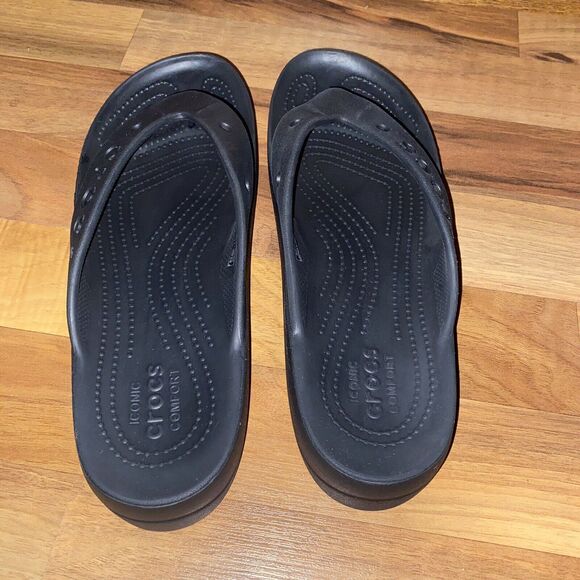 Crocs Baya Sandals Women's Size 10 Platform Flip Flop Thong BLACK Rubber - Picture 3 of 6